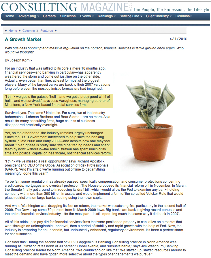 Milestone Advisory Services - Financial News article - Consultant hires ex-Citigroup wealth management director - 9-26-08